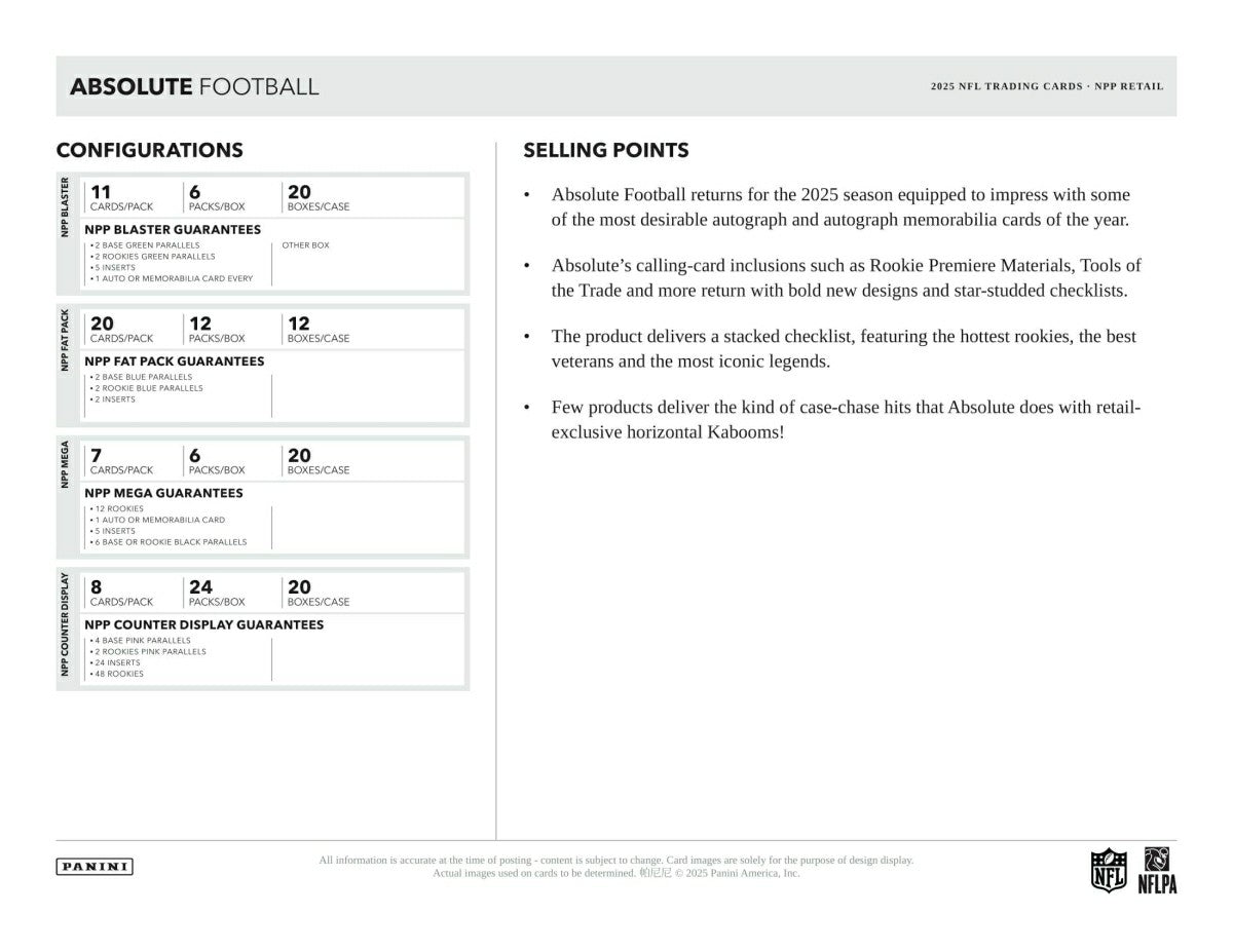 2025 Panini Absolute Football NFL Retail Box - Taass on sale