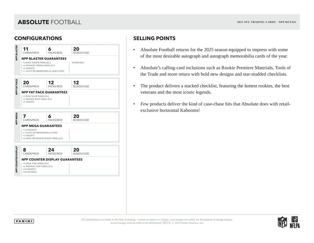 2025 Panini Absolute Football NFL Retail Box - Taass on sale