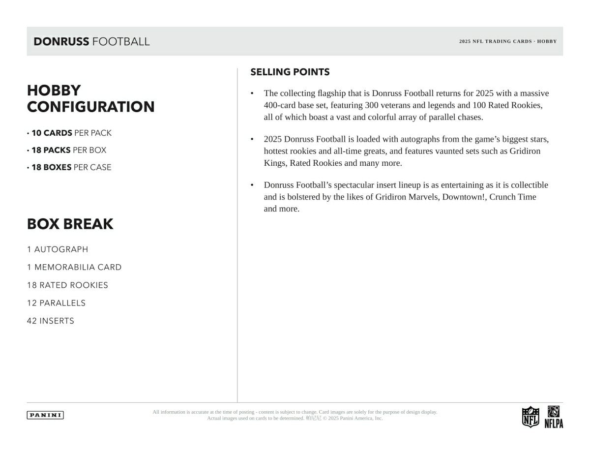 2025 Panini Donruss Football NFL Hobby Box - Taass Online