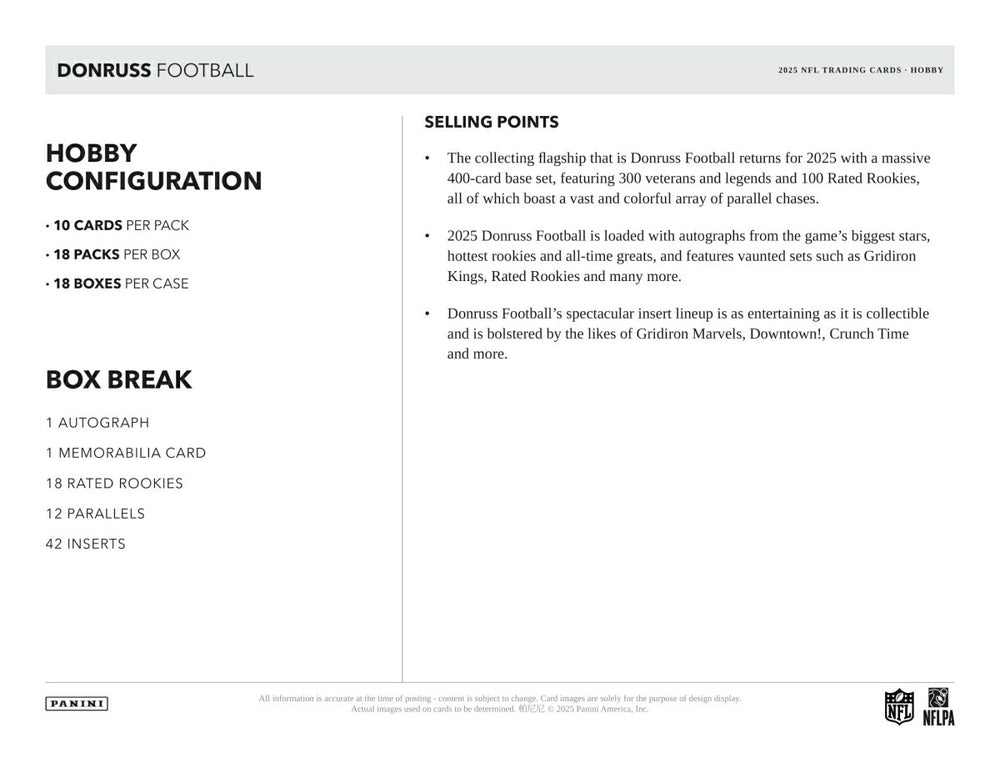 2025 Panini Donruss Football NFL Hobby Box - Taass Online