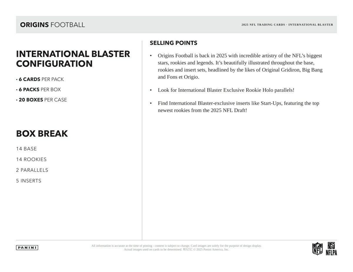 2025 Panini Origins Football NFL International Blaster Box - Taass discount