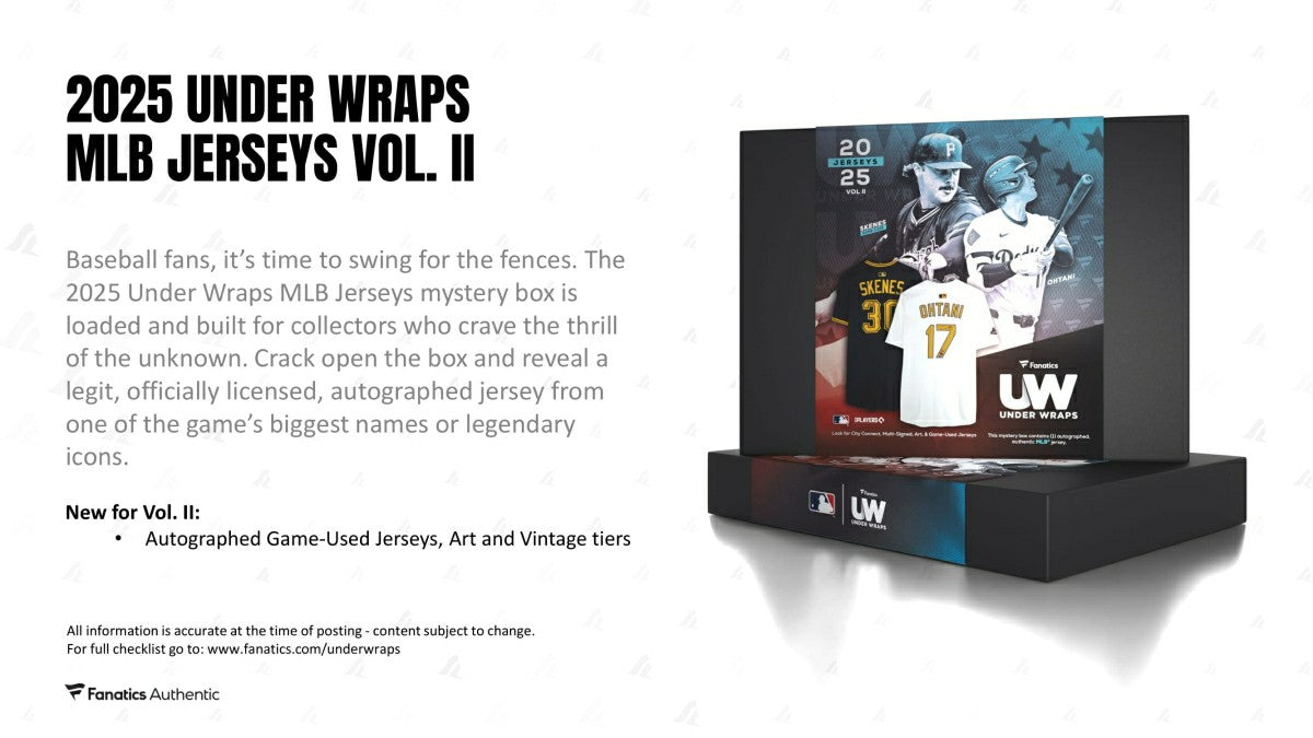2025 Fanatics Under Wraps MLB Autographed Baseball Jersey Box Vol. 2 - Taass sale