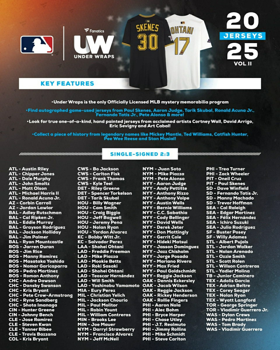 2025 Fanatics Under Wraps MLB Autographed Baseball Jersey Box Vol. 2 - Taass sale
