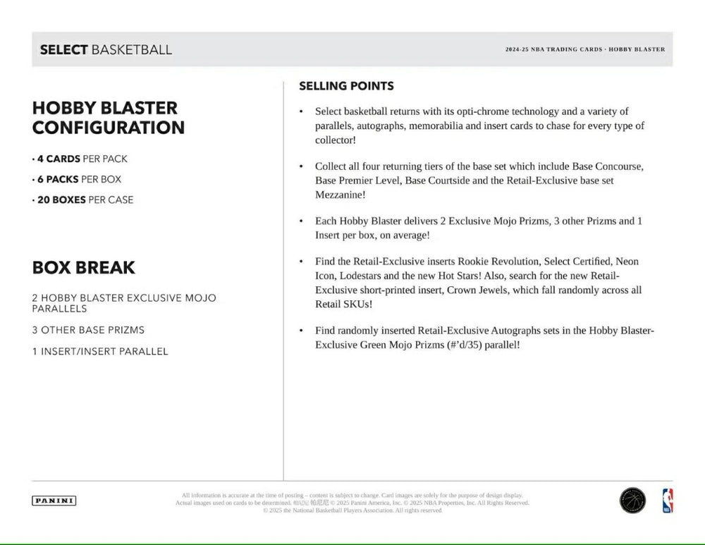 2024/25 Panini Select Basketball NBA BLASTER Box - Taass on sale