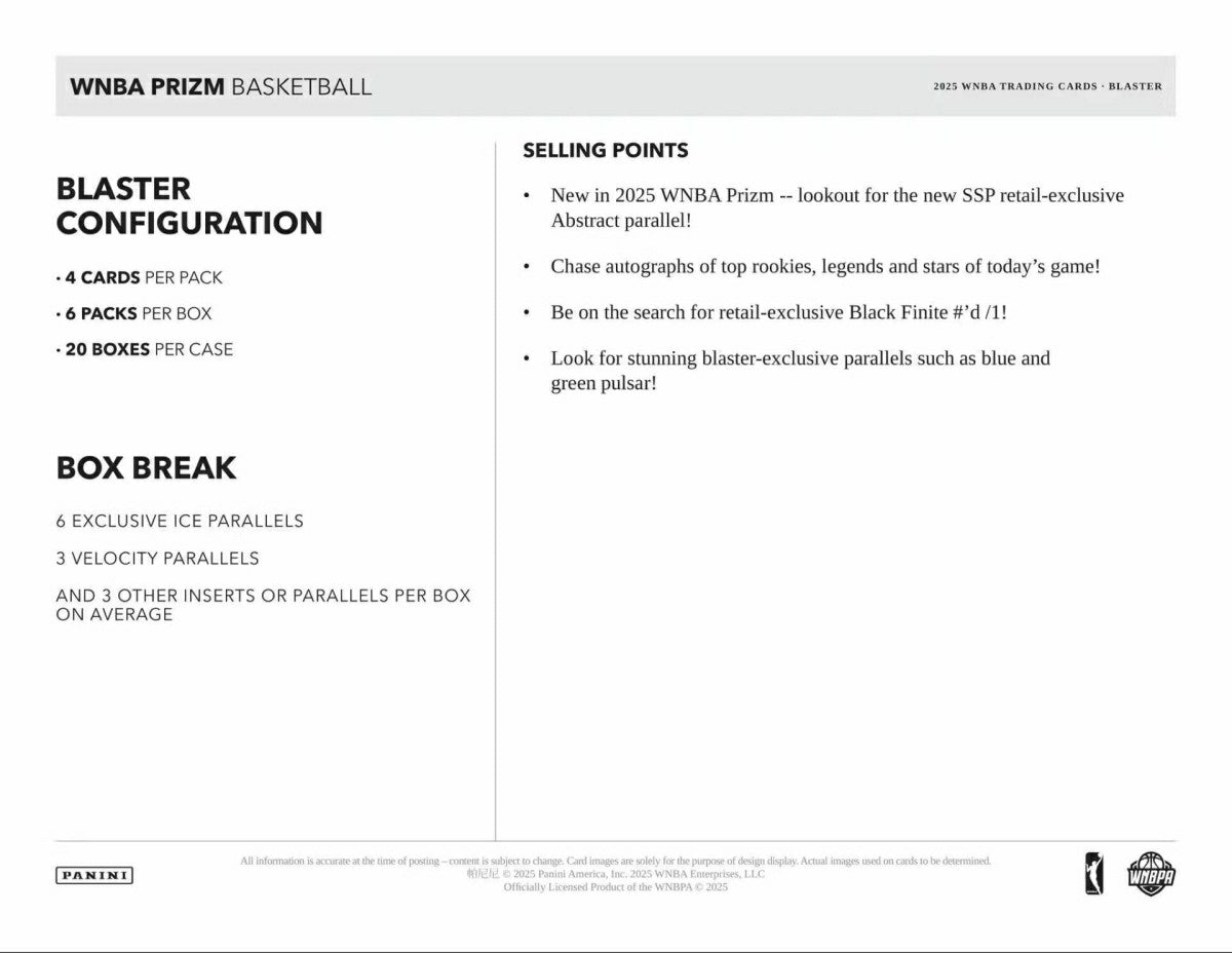 2025 Panini Prizm Basketball WNBA Blaster Box - Taass sale