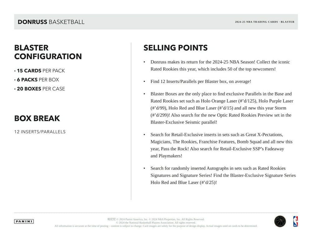 2024/25 Panini Donruss Basketball NBA Blaster Box - Taass for sale