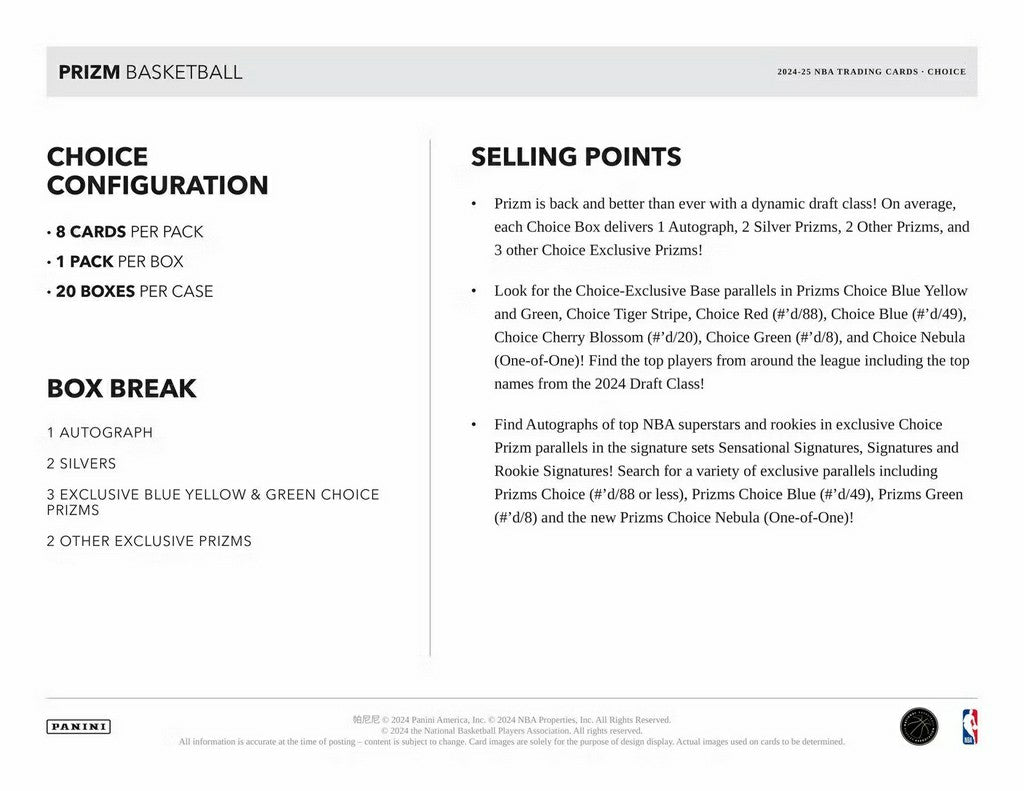 2024/25 Panini Prizm Choice Basketball NBA Hobby Box - Taass outlet