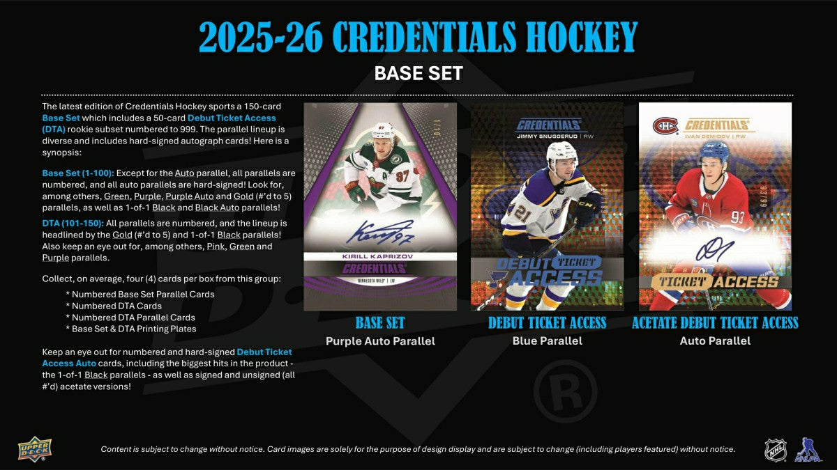 2025/26 Upper Deck Credentials Hockey NHL Hobby Box - Taass on sale