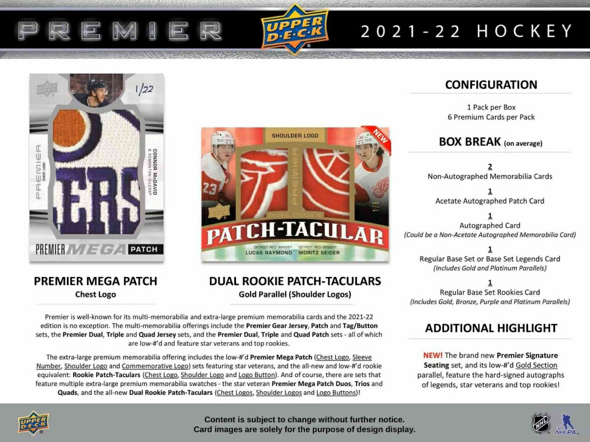 2021/22 Upper Deck Premier Hockey Hobby Box NHL - Taass discount