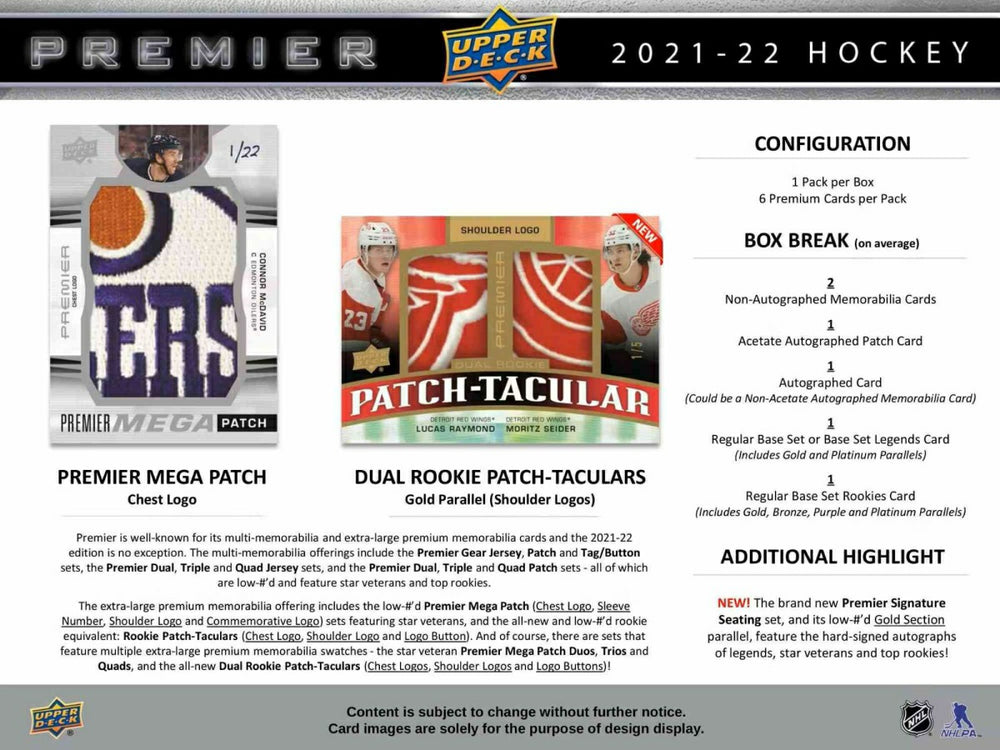 2021/22 Upper Deck Premier Hockey Hobby Box NHL - Taass discount