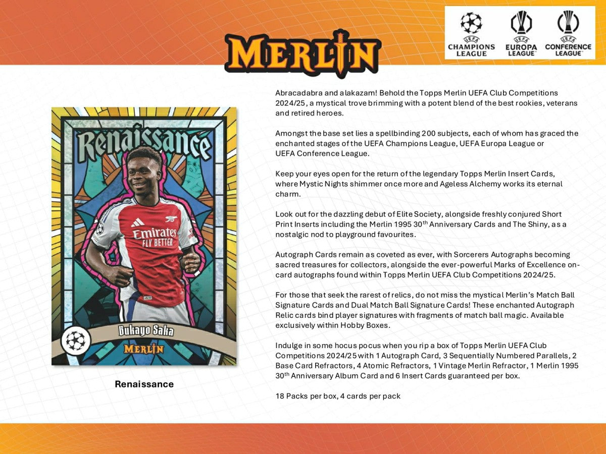 2024/25 Topps Chrome Merlin UEFA Club Competitions Football Hobby Box - Taass sale