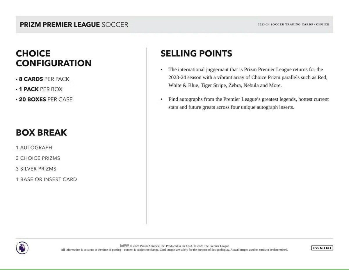 2023/24 Panini Prizm Premier League Soccer EPL Choice Box - Taass outlet