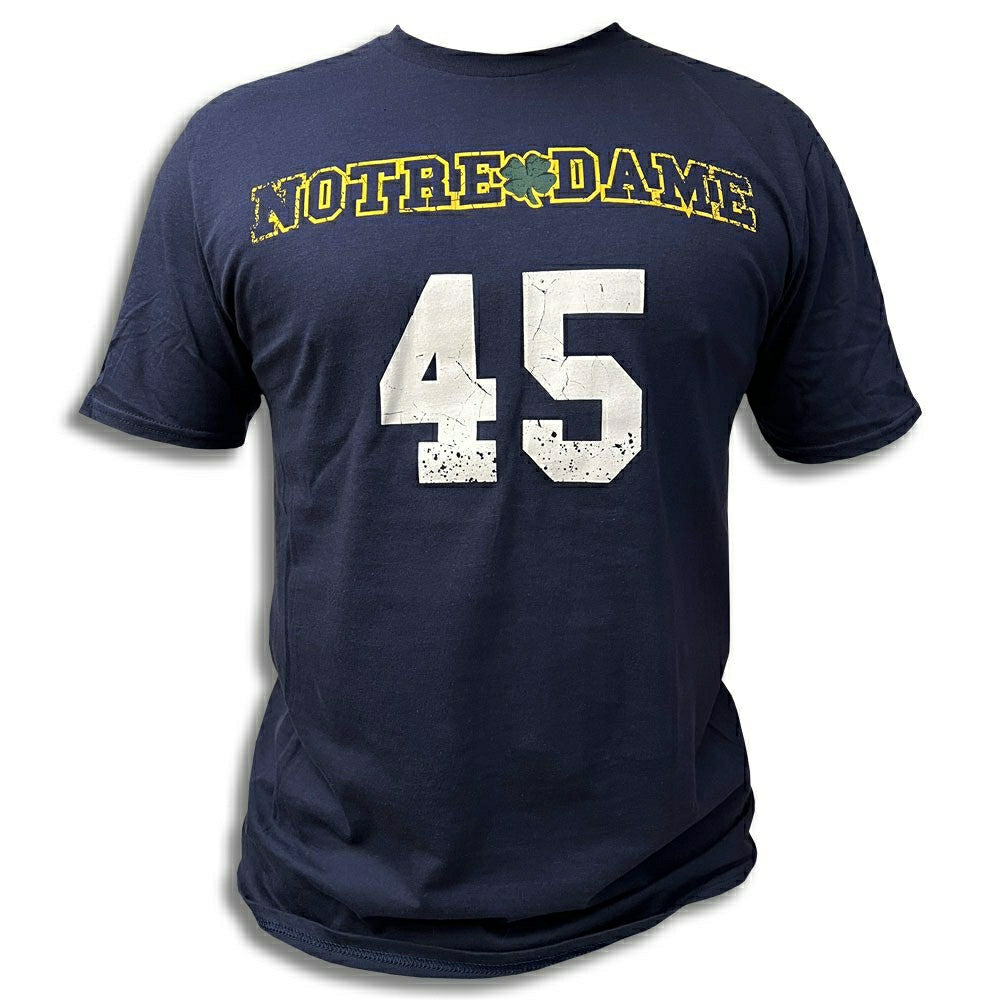 Notre Dame Daniel "Rudy" Ruettiger #45 College Football T-Shirt Navy - Taass sale