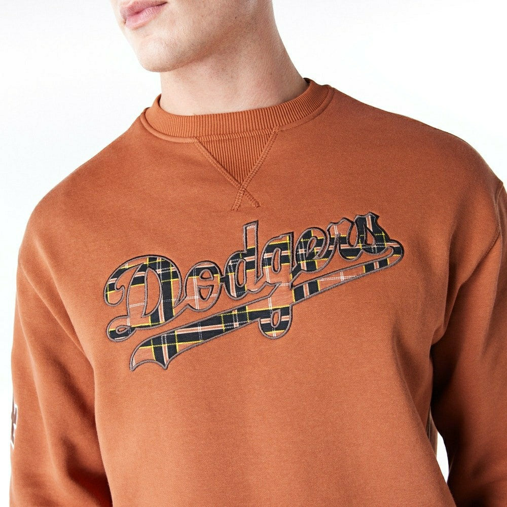 Los Angeles Dodgers Tartan Infill MLB Crewneck Sweater Brown - Taass sale