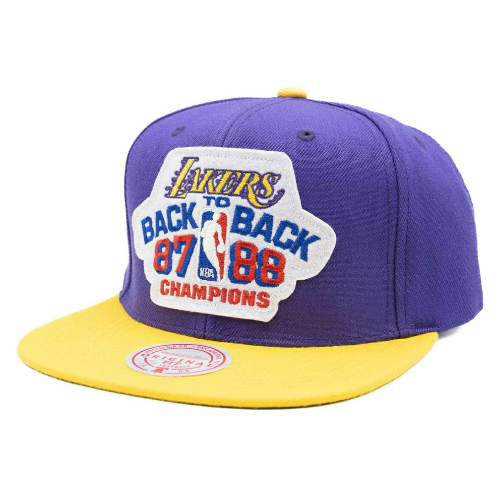 Los Angeles Lakers Back To Back Champions Mitchell & Ness Snapback NBA Cap - Taass on sale