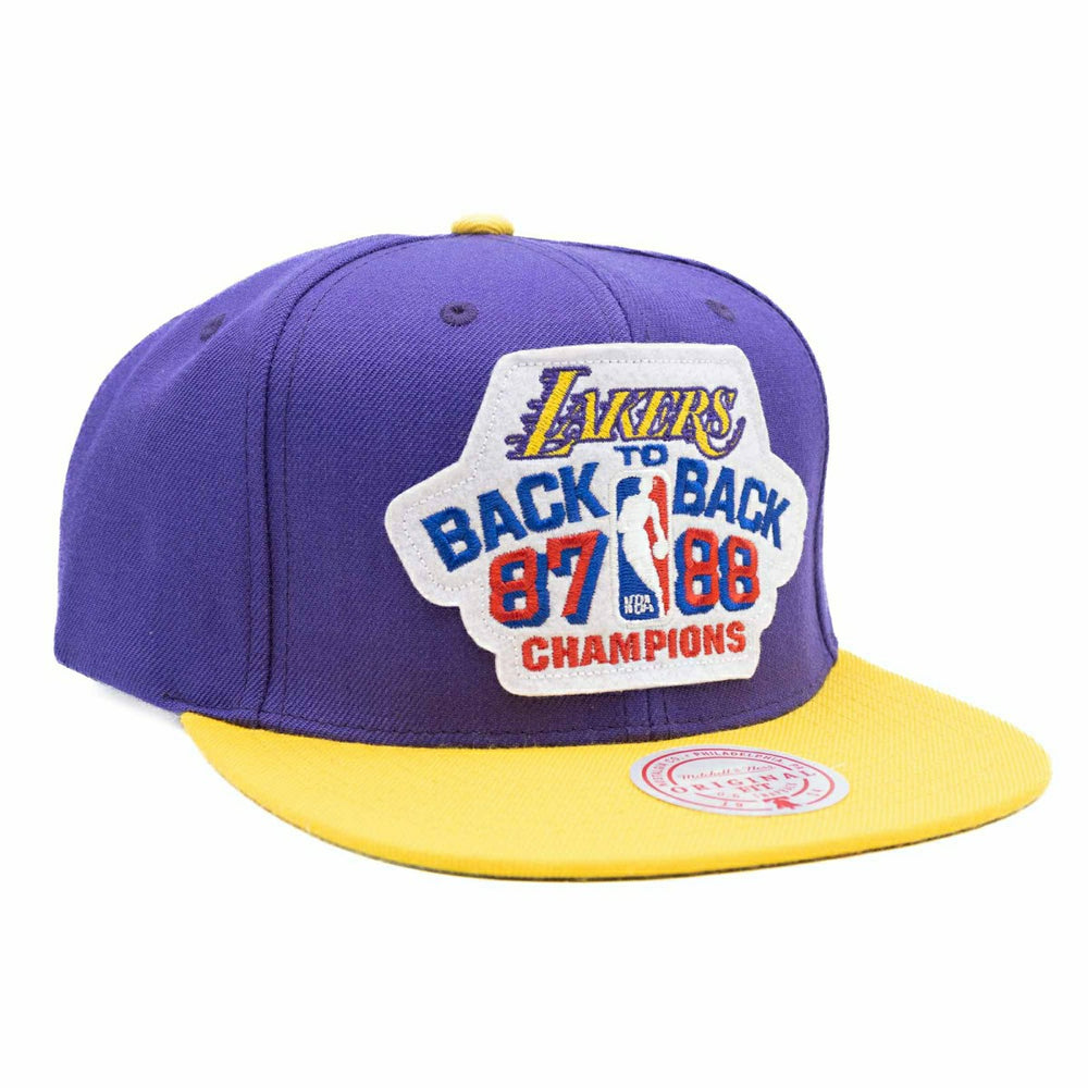 Los Angeles Lakers Back To Back Champions Mitchell & Ness Snapback NBA Cap - Taass on sale