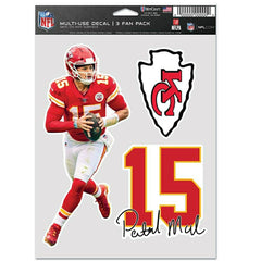 Patrick Mahomes #15 Kansas City Chiefs Player NFL Decals Set (3 Pcs.) - Taass Online