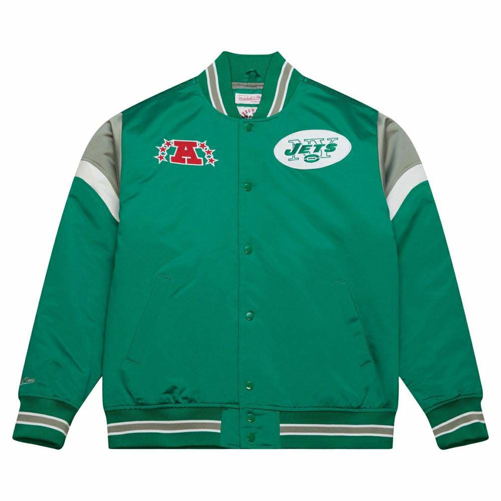 New York Jets Mitchell & Ness Heavyweight Satin NFL Jacket - Taass on sale