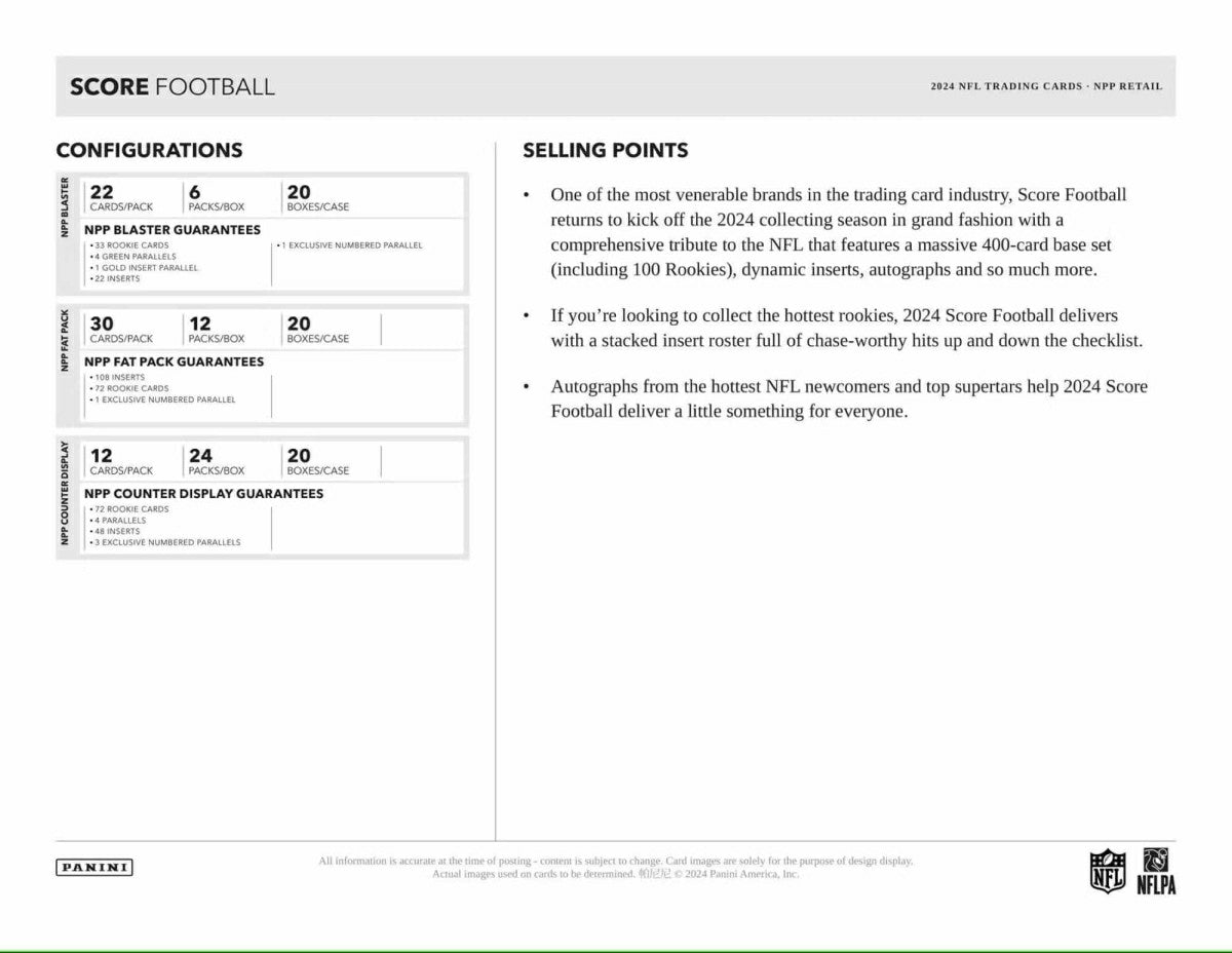 2024 Panini Score NFL Football Value Fat-Pack Box - Taass US