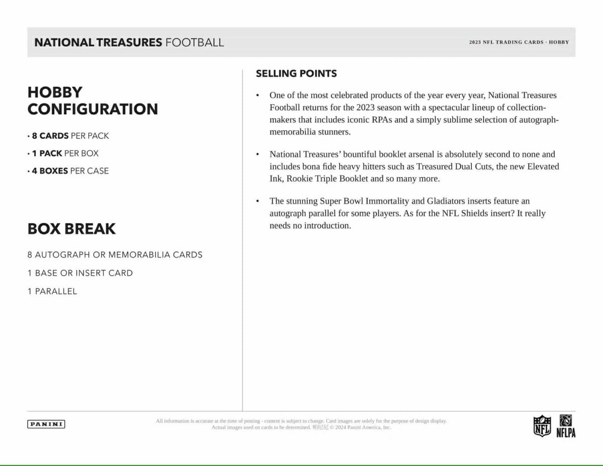 2023 Panini National Treasures NFL Football Hobby Box - Taass on sale