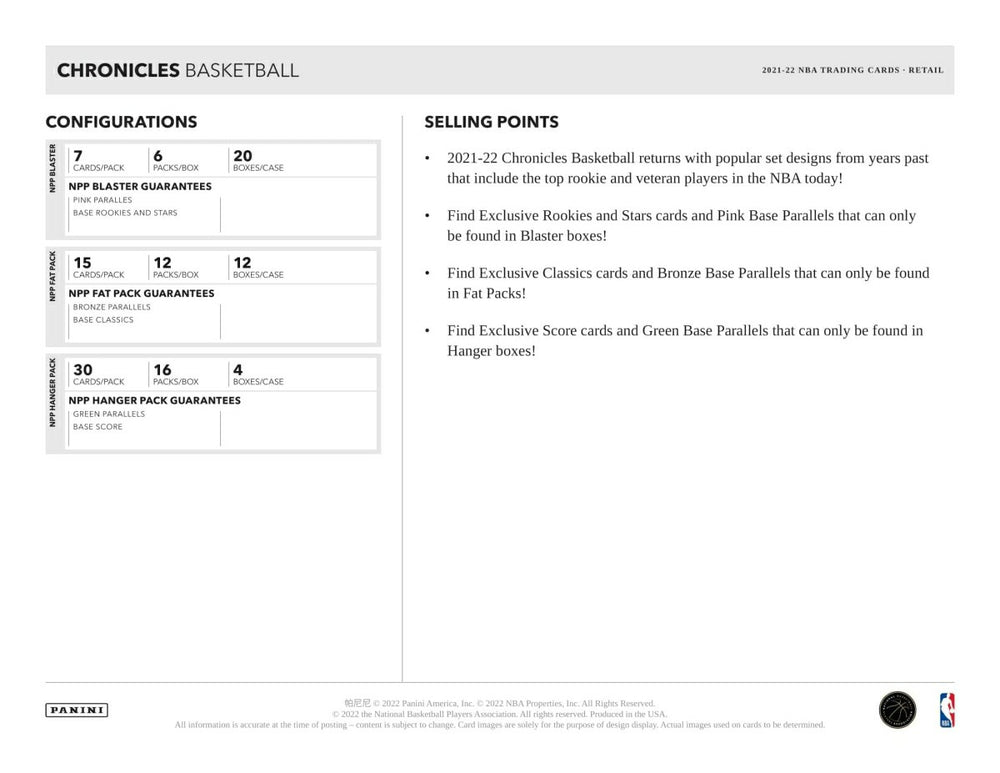 2021/22 Panini Chronicles Basketball NBA Hanger Pack - Taass discount