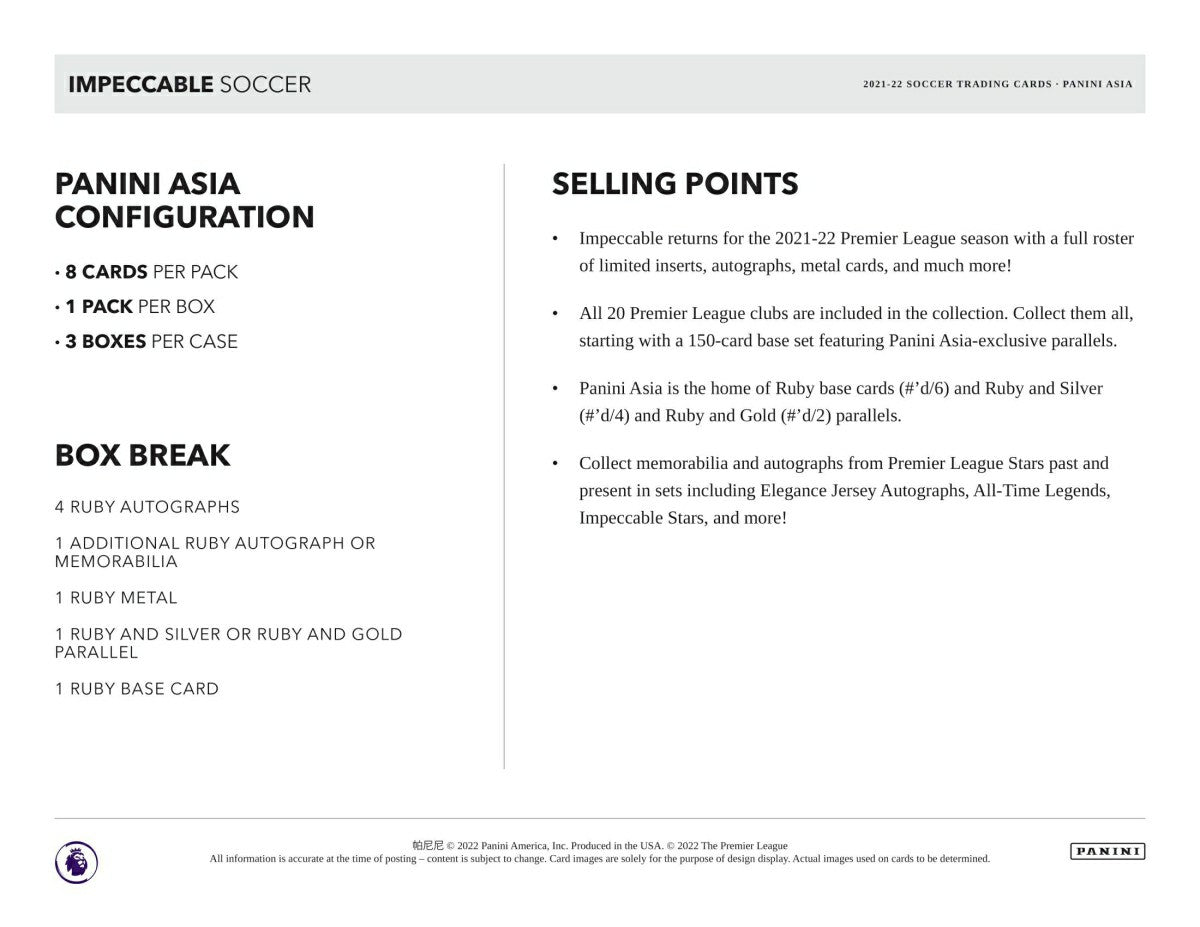 2021/22 Panini Impeccable Soccer EPL Asia Edition Box - Taass discount