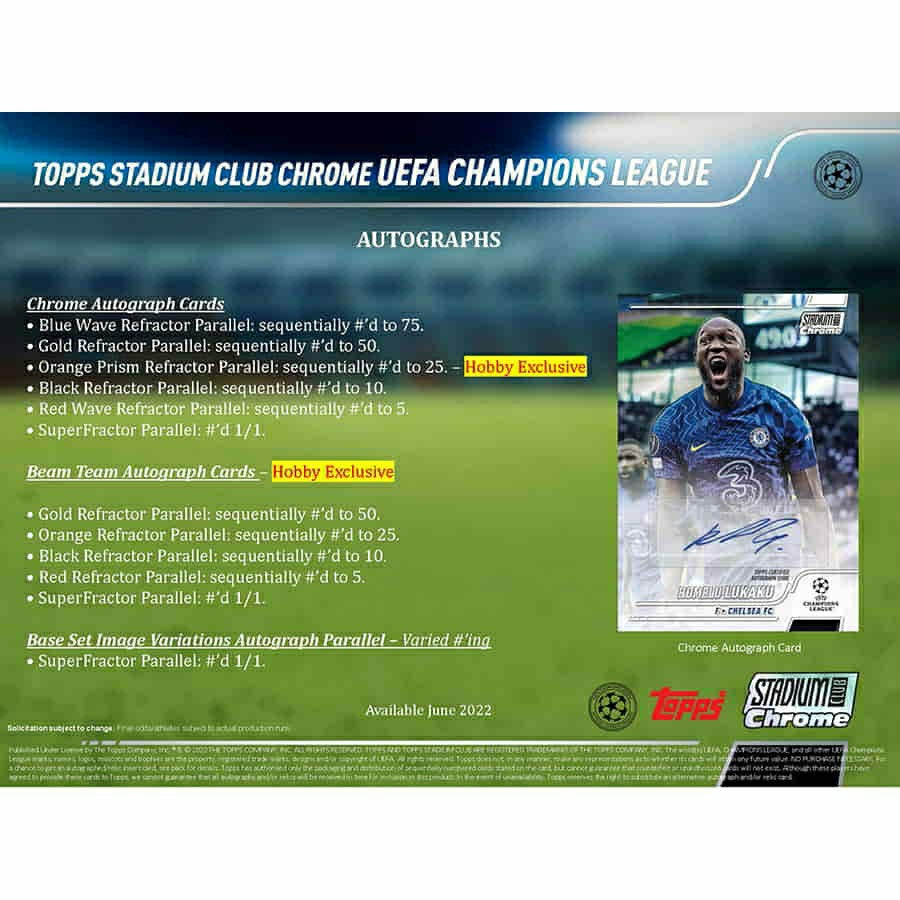 2021/22 Topps UEFA Champions League Stadium Club Chrome Soccer Hobby Box - Taass on sale