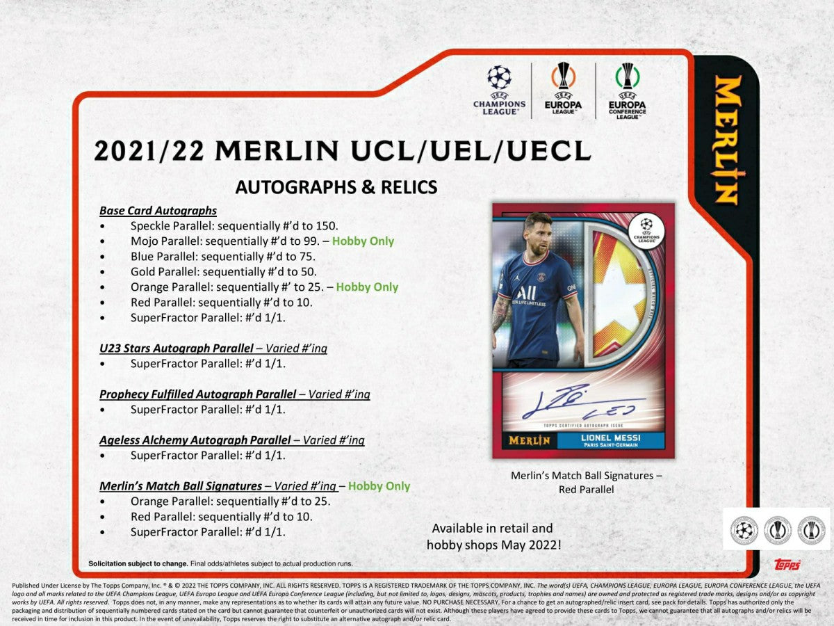 2021/22 Topps UEFA Champions League Merlin Chrome Soccer Hobby Box - Taass sale